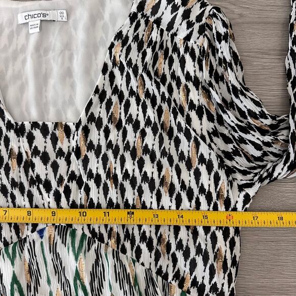 Chicos Ikat Tiered Hem Clip Ikat Maxi Dress Chicos Sz 00 US 2 40th Anniversary - Picture 12 of 14
